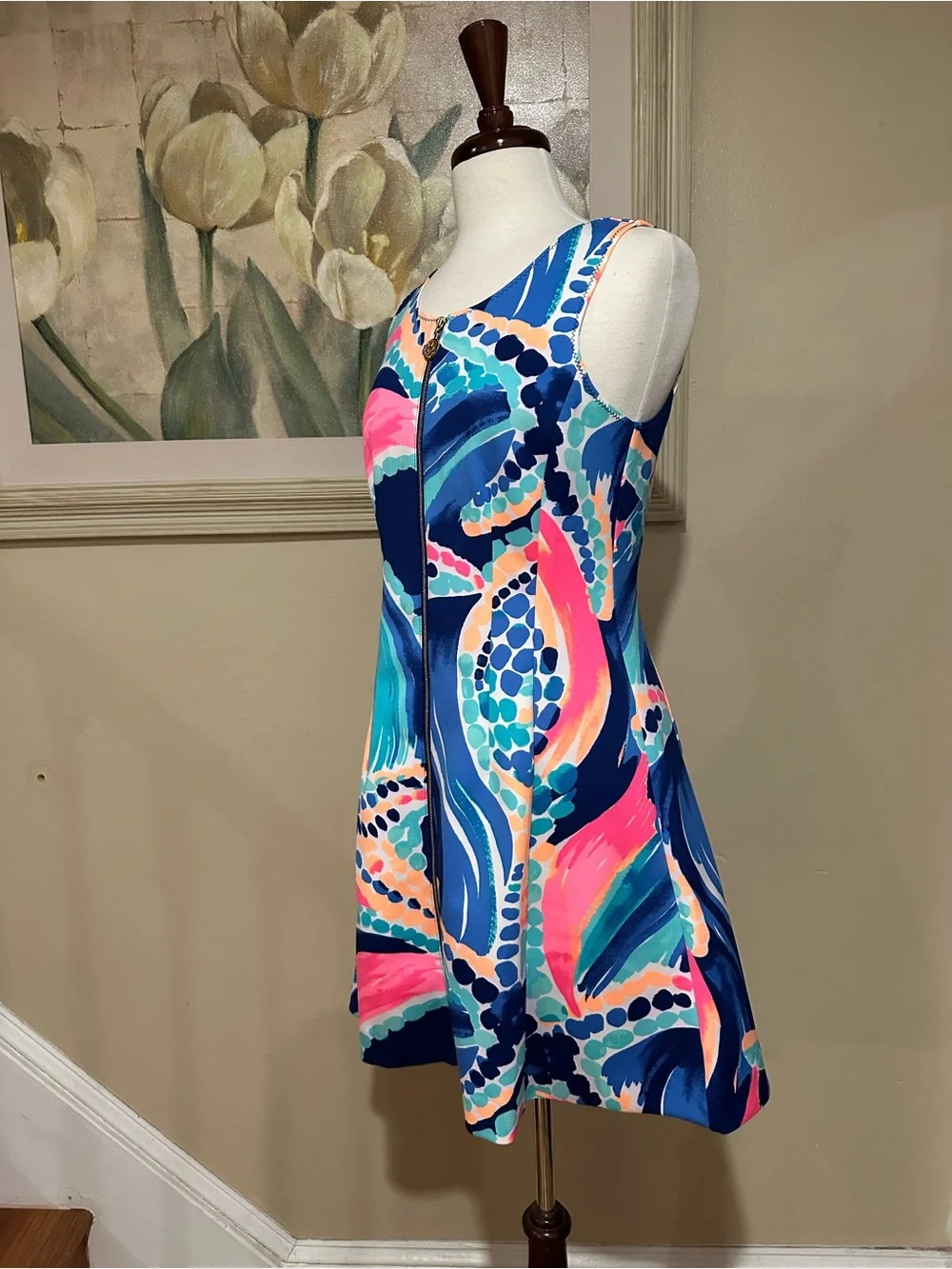 Lilly Pulitzer Ocean Jewels Neon Sally Scuba Knit Zip Fit & Flare Dress Medium
